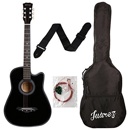 Buy Juârez Acoustic Guitar, 38 Inch Cutaway, 038C with Bag, Strings, Pick and Strap, Black