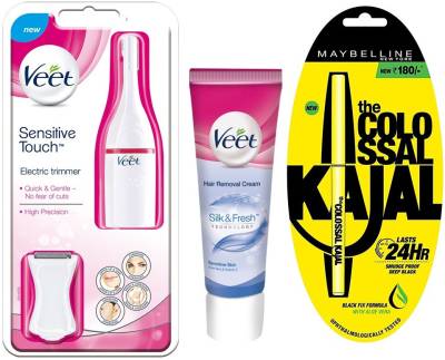 Buy Veet Electric+Hair Removal Cream Sensitive Skin 100g+Maybelline Collosal Kajal Trimmer (White)