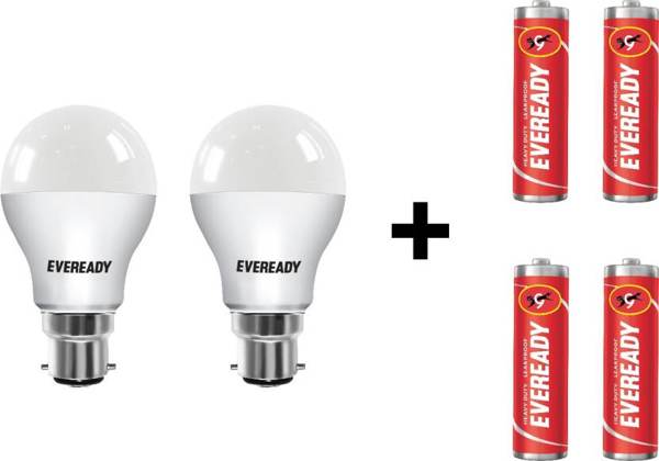 Buy Eveready 9 W LED Bulb Pack of 2 with Free 4 Batteries (White, Pack of 2)