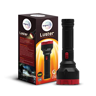 Buy Wipro Luster 3W LED Bright Rechargeable Torch (Pack of 1, Red and Black)